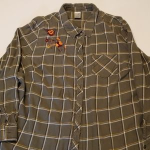 Flannel style shirt with floral embroidery